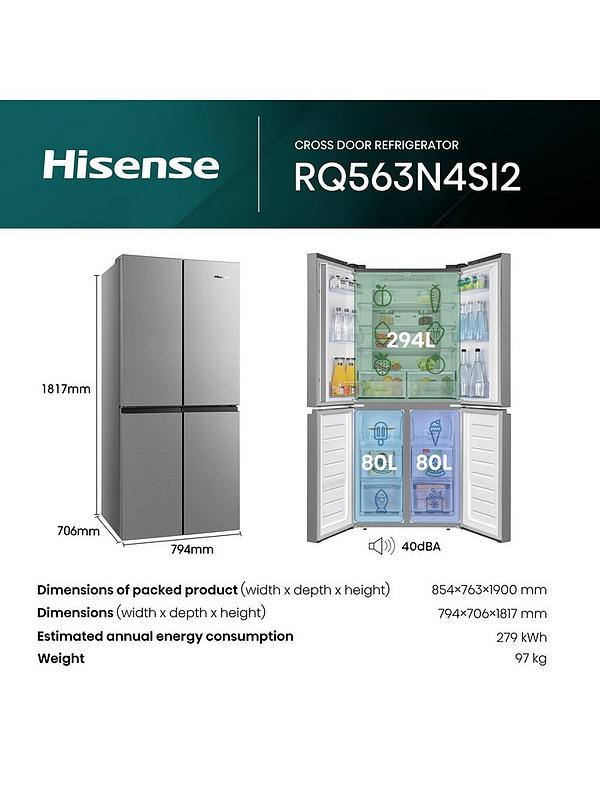 Hisense RQ563N4SI2 80cm Cross Door, American Fridge Freezer - Stainless Steel - Image 6